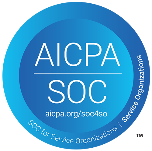 Blue 'AICPA SOC' Award Badge Icon Displaying SOC II Type 2 Audit