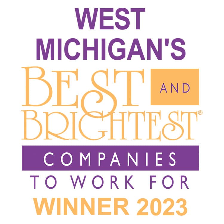Image of the 2023 Best and Brightest Companies to Work For in West Michigan list, featuring top-performing MSP companies. This list highlights the companies' excellence in employee engagement, compensation, benefits, and overall workplace culture. The background features a vibrant and colorful design. This image provides valuable insights into the top-performing MSP companies in West Michigan, making it a useful resource for businesses seeking to work with a managed service provider (MSP) that excels in employee engagement, benefits, and overall workplace culture.